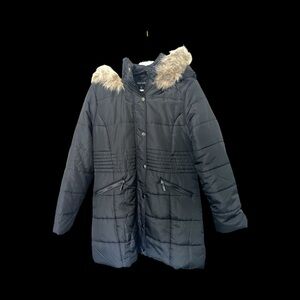 New Look Black Puffer Jacket with Faux Fur Trim|Firm Price